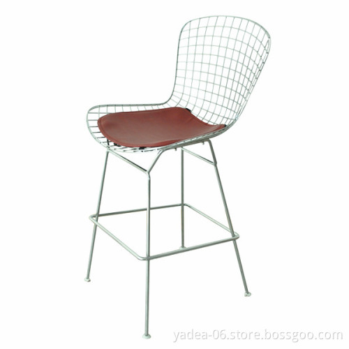 Metal wire armrest barstool Harry Bertoia bar stool replica leather cushion design